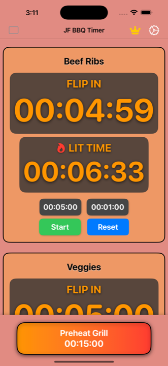 GrillTime Pro running multiple BBQ timers at once